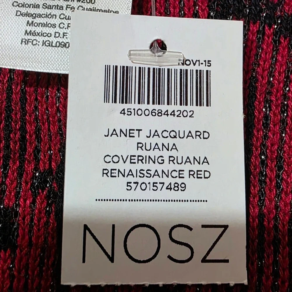 Chico's Women OS Ruana Red Janet Jacquard Paisley Metallic Wrap 570157489